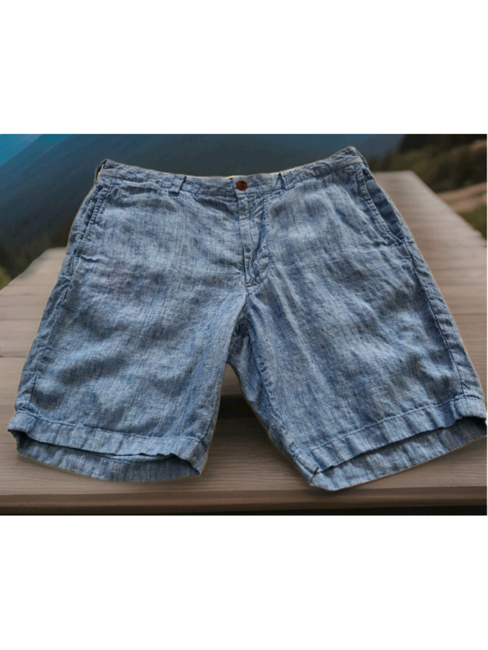 J.Crew 100% Linen Stanton Shorts Mens 35"x9" Light Blue Front / Back Pockets